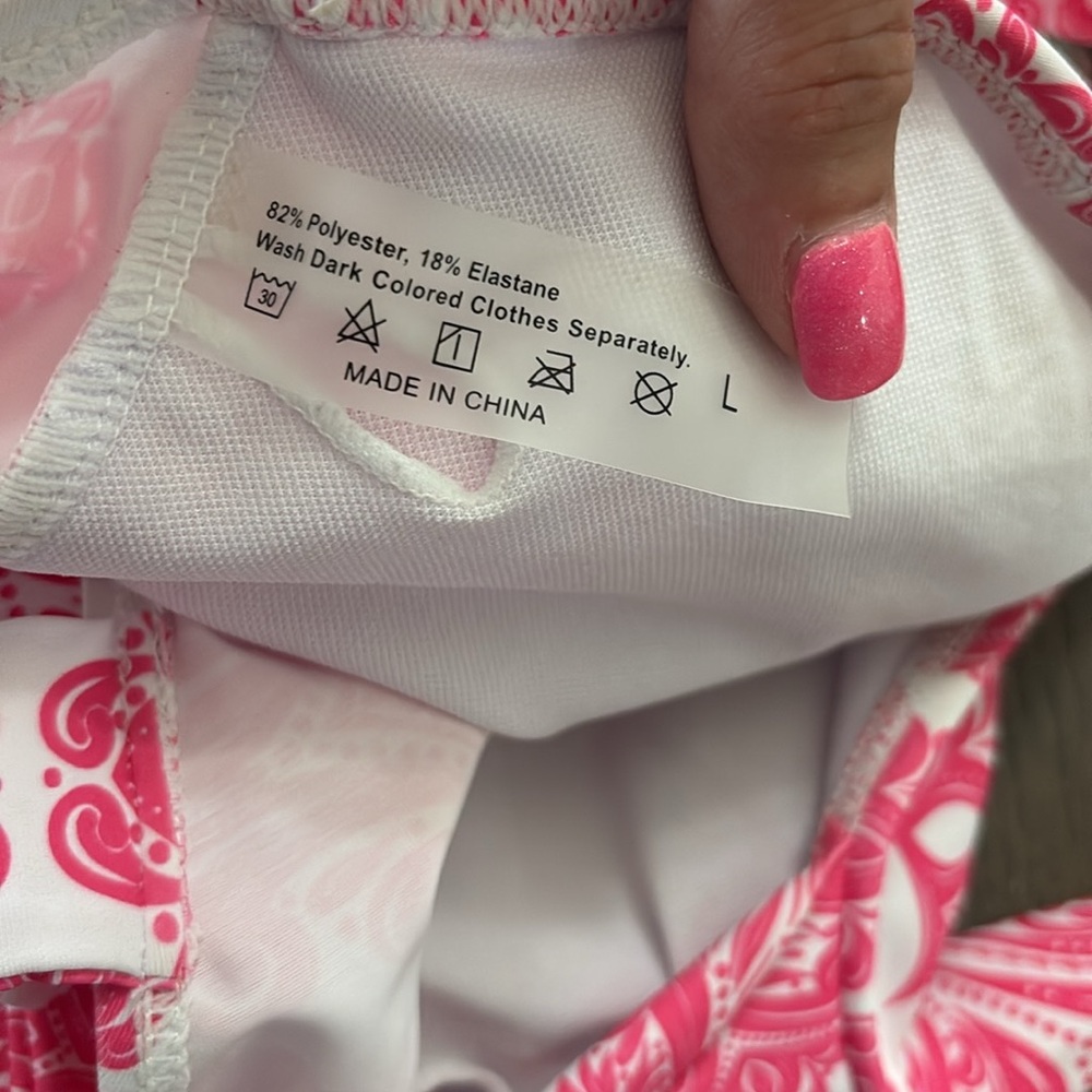 Shein pink tropische print ties on shoulder one piece swimsuit Size L - Picture 15 of 17
